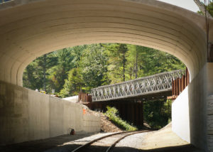 Photo of construction of precast frame bridge over railroad on US 302 in Bartlett, NH